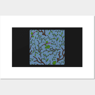 Blue deep dark forest. Saturated dark pattern. Posters and Art